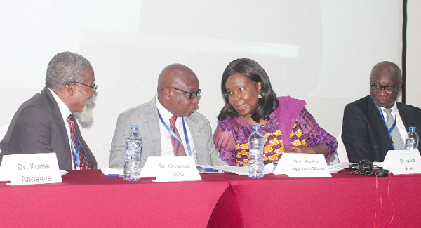 Dr Sylvia Anie (2nd from right) in a chat with Kwaku Agyeman-Manu (3rd from right) during the event. With them are Dr John Nkrumah Mills (left), President, Ghana College of Physicians and Surgeons, and Prof. Richard Adanu, Rector, GCPS. Picture: Maxwell Ocloo