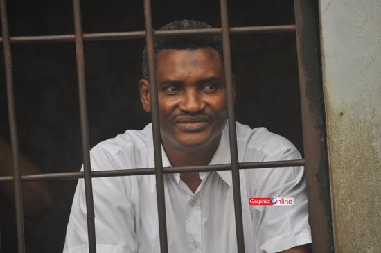 Ali Gabass locked up in a temporary cell at the Cocoa Affairs Court in Accra