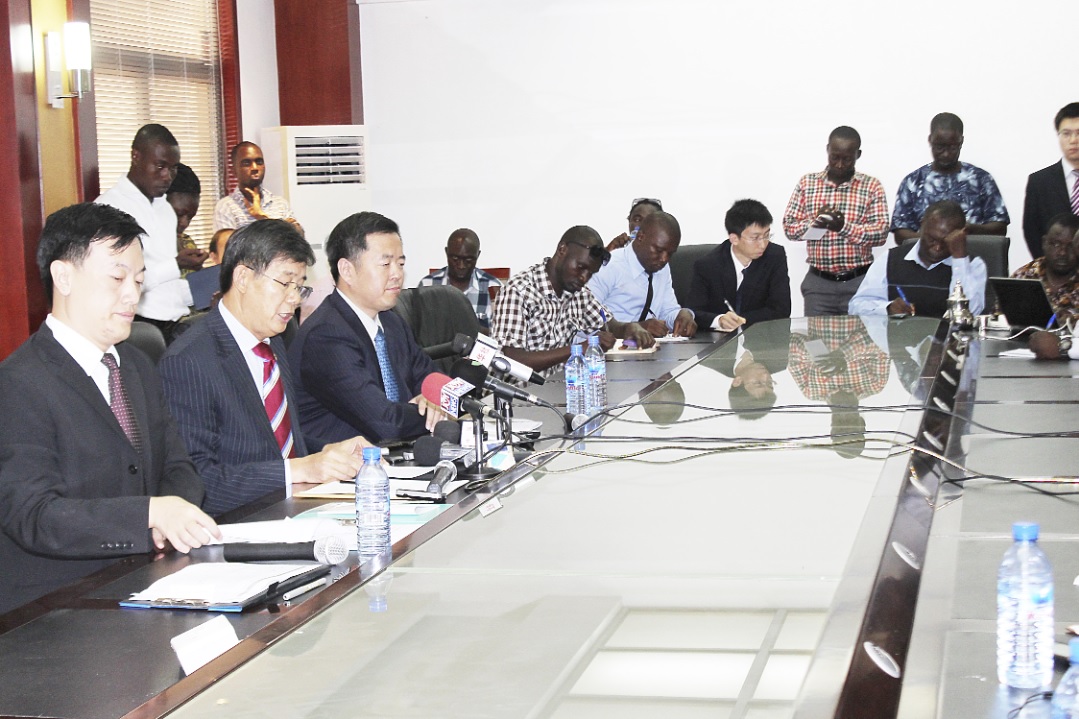 •Mr Gong Jianzhong (2nd left), Ambassador of China to Ghana, delivering his speech during a press conference organised by the Chinese government delegation in Accra. Picture: EDNA SARKODIE