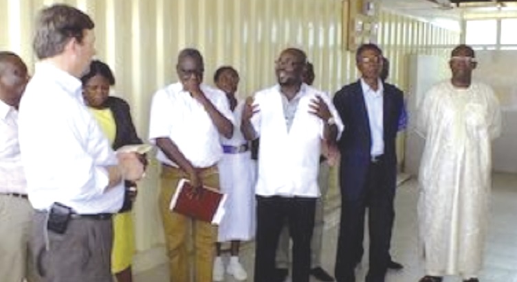 Dr Brightson (third right) showing NMSI team and visitors around the Danme West hospital facilities