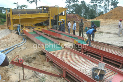 A processing plant for extracting gold at the site