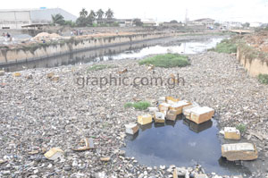The Odaw River filled with garbage