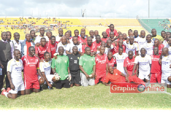 Football greats of the two clubs in a group photograph before their first clash in Kumasi