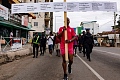 Texas Kadri Moro, the executive director of Arise for Justice International, protests with placards nailed on a cross on the street of Accra, Ghana, Sept. 12, 2024.