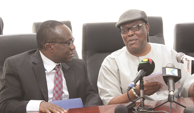 Mr Eugene Baffoe Bonnie (left), Board chairman, N C A, interacting with Mr Kwasi Djan Apenteng (right), Chairman, National Media Commission. Picture: BENEDICT OBUOBI