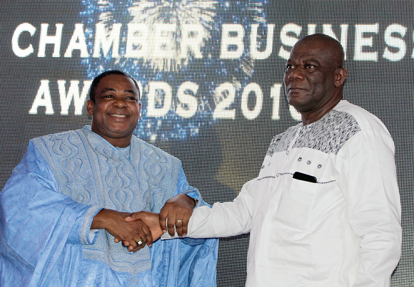 Nana Appiagyei Dankawoso I (left) in a handshake with Mr Dawarnoba Baeka (right) at the launch of the event