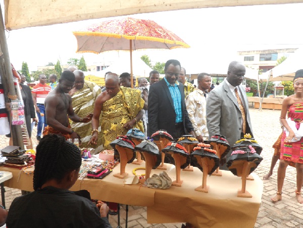 Prof. Ing Kwadwo Adinkrah-Appiah (second from right), Vice Chancellor of Sunyani Technical University, and some dignitaries inspecting some of the products displayed by the students.