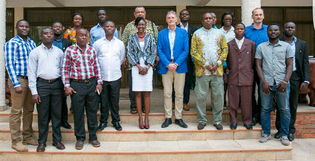 Members of the Businesses in Environmental Stewardship Network after the inauguration in Accra with  Mr Fred Smeit (4th right), Secretary for Climate Change and Water at the Netherlands Embassy