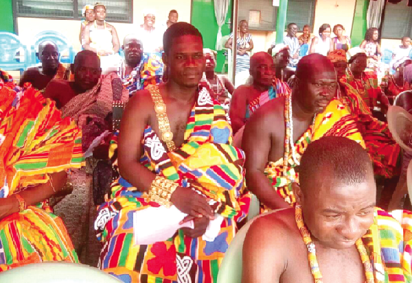 Togbe Agbedomegbe Koffie II (left) with some chiefs and elders of Dzolo