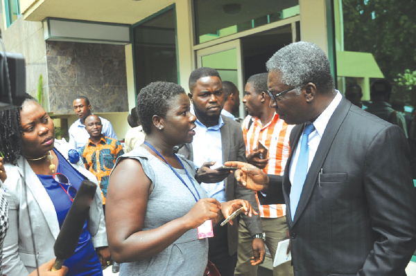 Prof. Frimpong-Boateng clarifying some points raised in his address to media personnel. Picture: EBOW HANSON