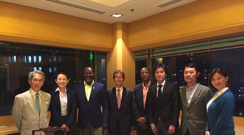 From left to right:  Prof. Shoji Yamaoka, AMED J-Grid Project, (TMDU), Ms. Toshie Kyo (Mitsui & Co., Ltd)., Prof. Abraham Kwabena Anang, (Director, NMIMR, UG), Prof. Tetsuya Taga, (Vice President, TMDU), Prof. Patrick F. Ayeh-Kumi, (Provost, College of Health Sciences, UG), Mr. Yusuke Satake (Modec, Inc.), Prof. Shiroh Iwanaga, (Project Leader, AMED J-Grid Project, TMDU), Prof. Mitsuko OHASHI, (Project Manager, AMED J-Grid Project, TMDU)