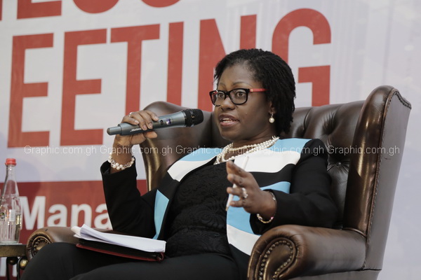 Mrs Elsie Addo Awadzi making a contribution during panel discussion at the Graphic Business/Stanbic Bank breakfast meeting in Accra