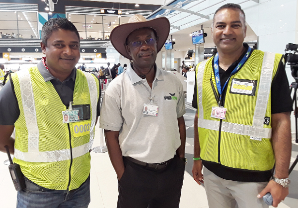  Mr John Dekyem Attafuah (middle), with Mr Vishalan Govender (right) at the newly constructed Terminal Three