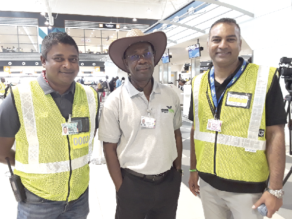 Mr John Dekyem Attafuah (middle), with Mr Vishalan Govender (right), at the newly constructed KIA Terminal Three.