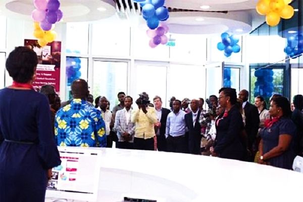 Mr Keli Gadzepko (back to camera), Chief Executive Officer, Enterprise Group, speaking at the launch of the fifth enterprise market