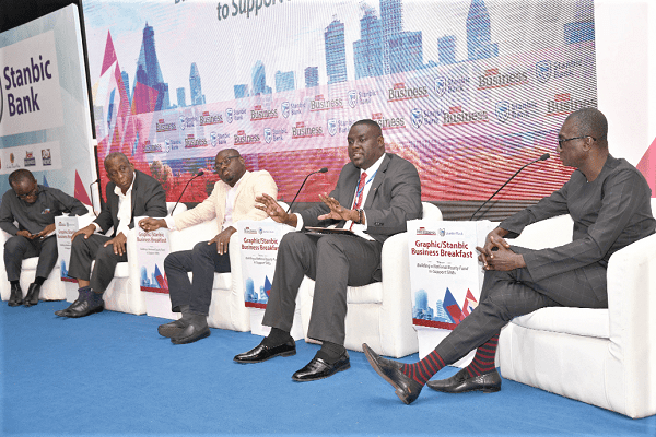  The panellists at the Graphic Business/Stanbic Bank Breakfast Forum. From left are: Mr Neutadt Amarteifio, Dr Lord Mensah, Mr Edward Gomado and Mr Nuamah Eshun-Famiye. 