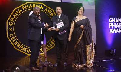 Mr Kweku Manu Agyeman (left), Minister of Health presenting the Personality of the Year award to Mr Dhananjay Triphati. Picture: NII MARTEY M. BOTCHWAY