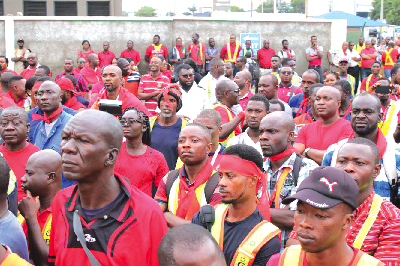 Some workers of the GPHA during the demonstration. Picture- DELLA RUSSEL OCLOO