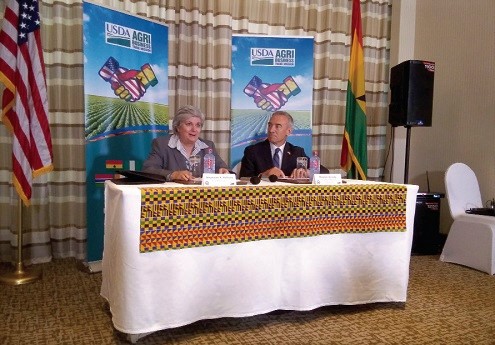 The United States Deputy Secretary of Agriculture, Mr Stephen Censky (right), and the US Ambassador to Ghana, Ms Stephanie S. Sullivan, during the press conference