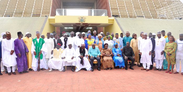 President Nana Addo Dankwa Akufo-Addo with members of the Songhai Community at the Jubilee House. Picture: SAMUEL TEI ADANO