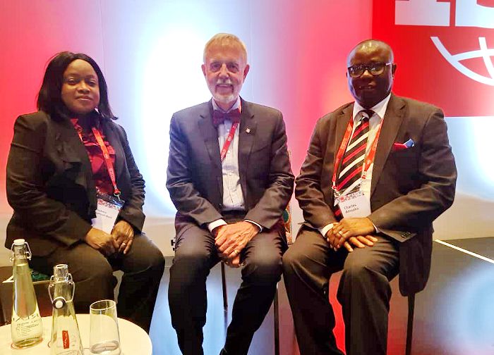 Mr John Walter, ISO President (middle) with the two deputy Director Generals of the Ghana Standards Authority.