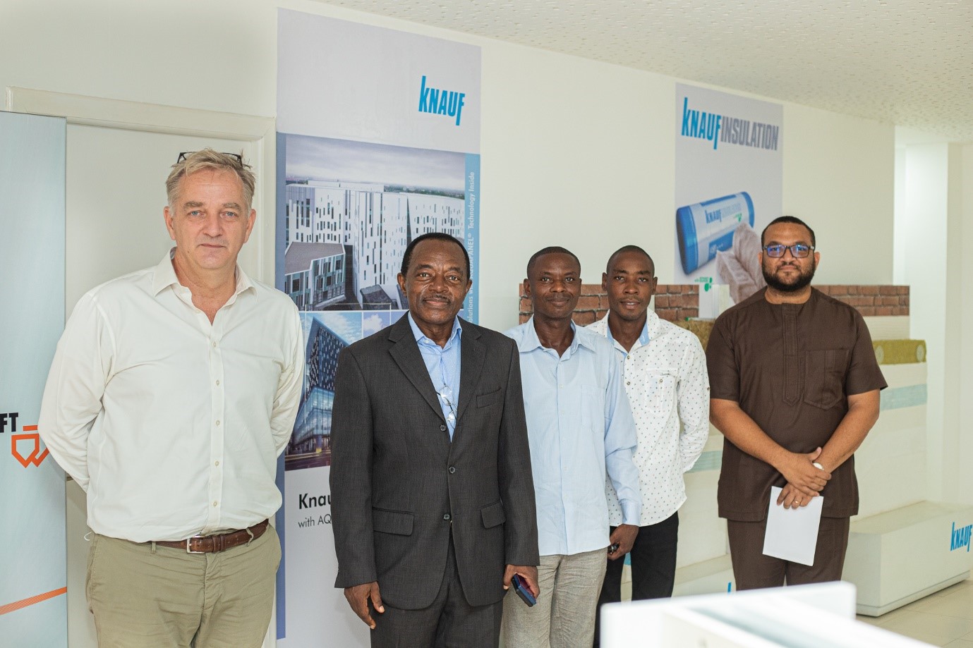 From Left to right: Mr. Vincent Allard, MD, Knauf Ghana, Mr. Stephen Antwi, Director, Knauf Ghana, Mr. Gideon Bidor, President, AAG, Mr. Evans Mantey, Secretary, AAG and Mr. Hans Kisseih, Commercial Manager, Knauf Ghana.  