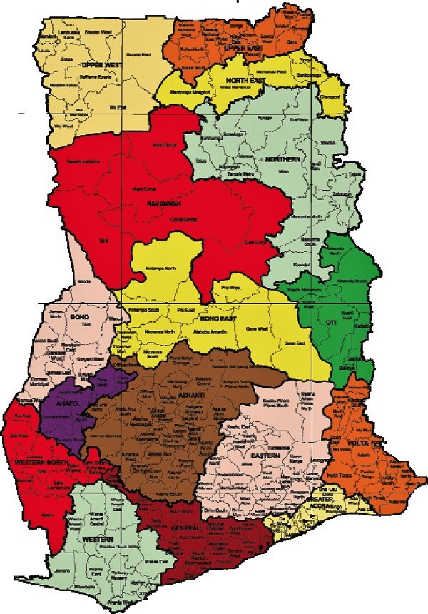 Ghana Map Showing The 16 Regions My Maps