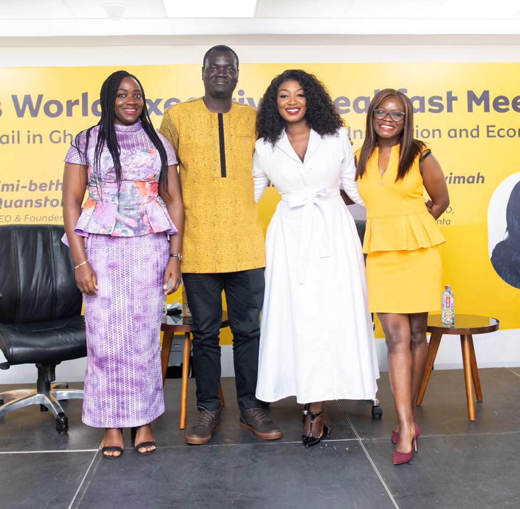 Ms Emi-Beth Quantson (left), Mr Alex Bram (2nd left), Mrs Gwen Gyimah Addo (2nd right) and Ms Violet Amoabeng (right) after the breakfast meeting 