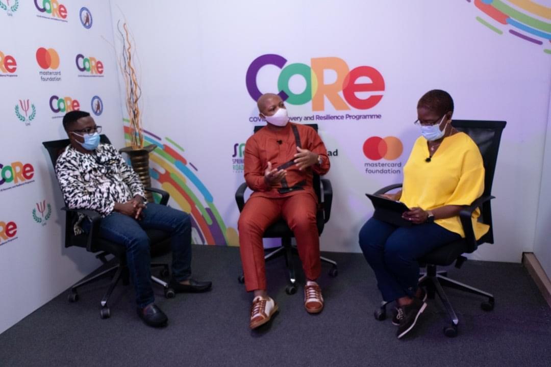 Dr Raphael Odoom(left), Mr Rhyme Sonny(2nd left) and Mrs Comfort Ocran, the host during the discussion 