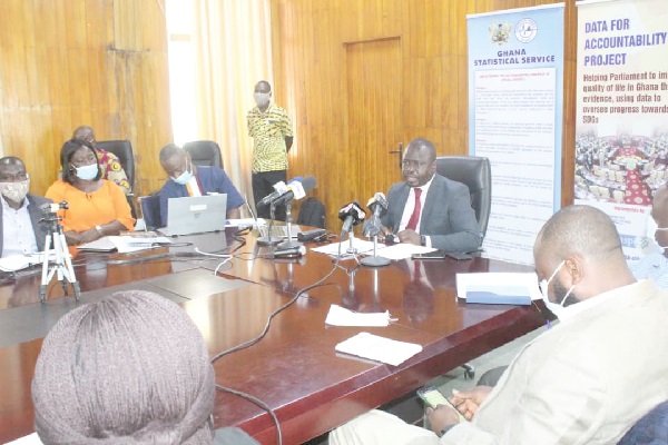 Prof. Samuel Kobina Annim (right) addressing the media on second quarter GDP and monthly producer price index in Accra. Picture: Patrick Dickson