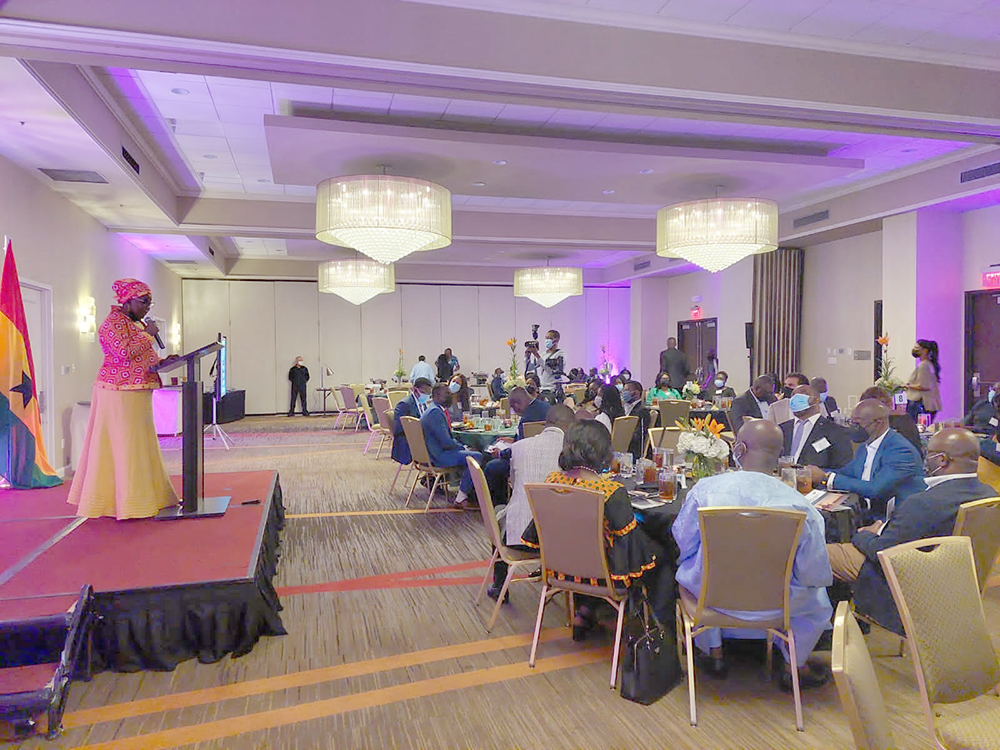 Hajia Alima Mahama addressing the gathering at a dinner organised by the Houston Ghana Chamber of Commerce in honour of Ghana’s delegation to the 2021 OTC  