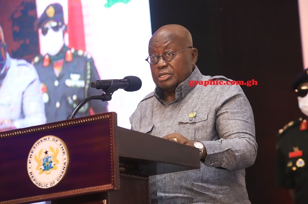 President Akufo-Addo delivering a speech at the SIGA performance signing ceremony in Accra yesterday