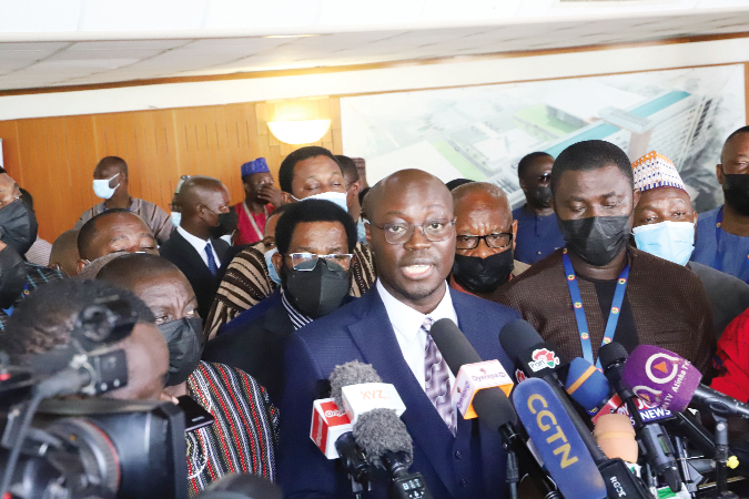 Dr Cassiel Ato Forson, the Ranking Member on the Finance Committee, speaking after the budget session. Picture: GABRIEL AHIABOR