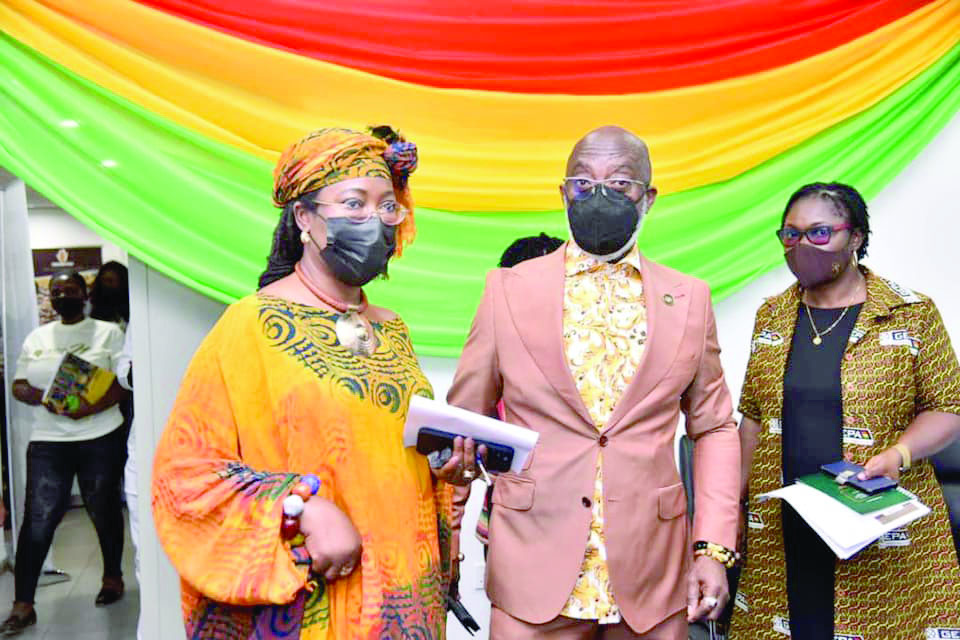 Dr Afua Asabea Asare (1 left), CEO the, GEPA, Mr Yofi Grant (middle), CEO of the GIPC, and Mrs Agnes Adjei-Sam, Director, Marketing and Promotion at the GEPA at the opening of the virtual African Cocoa and Chocolate Expo