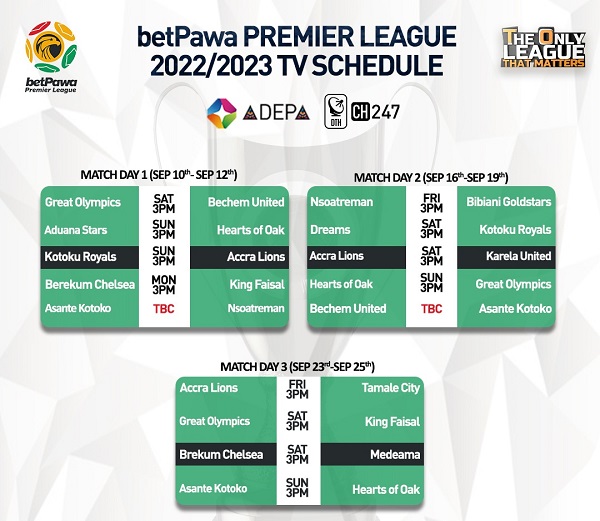 See the broadcast schedule of the 22/23 GPL first three rounds