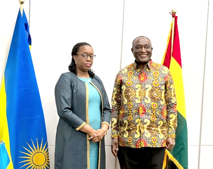 Mr. Alan Kyerematen (right) with Ms. Beata Habyaramana after the signing of the MoU