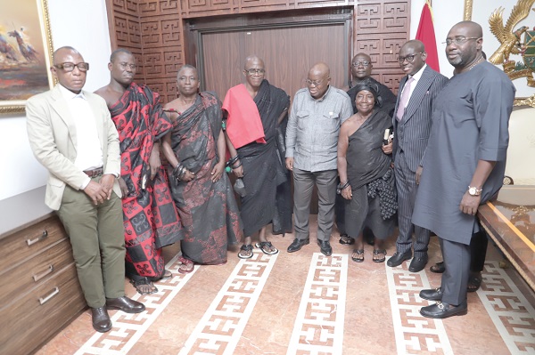 •  President Nana Addo Dankwa Akufo-Addo with the delegation from the Komenda Traditional Area at the Jubilee House. Pictures: SAMUEL TEI ADANO