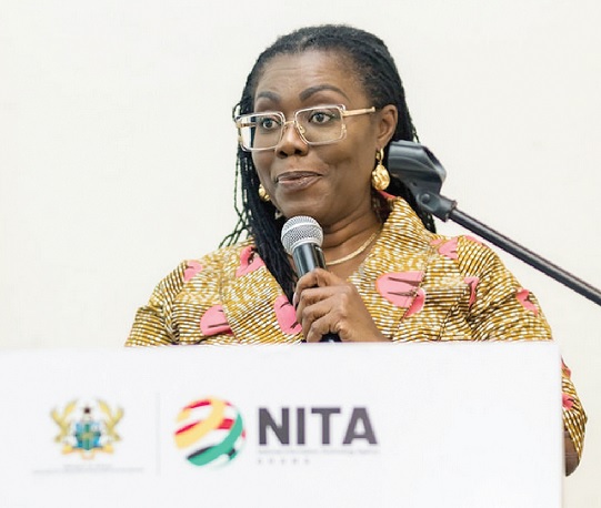 Ursula Owusu-Ekuful (inset), Minister of Communications and Digitalisation, addressing the forum