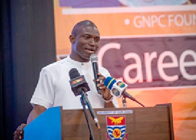 Dr Dominic Kwesi Duah (left), Executive Director of GNPC Foundation, addressing the students