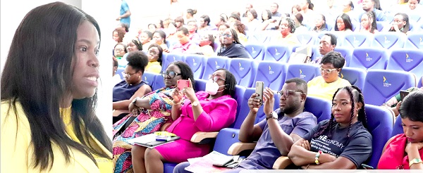 Odelia Ntiamoah (left), Global Director, Oxford Africa Women Leadership Institute, addressing participants in the summit. Picture: EDNA SALVO-KOTEY