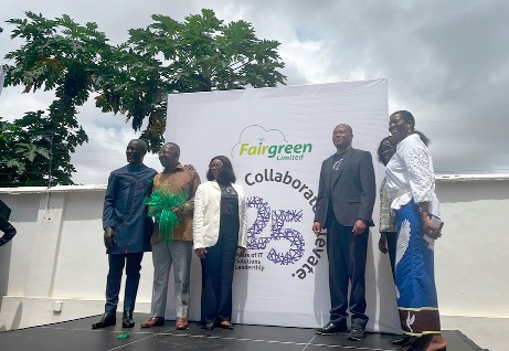 Prince Kofi Amoabeng (left) joined by Gifty Boahene (3rd from left) and other management members of the company to launch the 25th anniversary