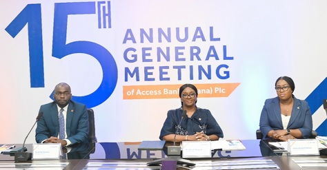 Ama S. Bawuah (middle), Board Chair of Access Bank Ghana,  flanked by Olumide Olatunji (left),  MD of Access Bank Ghana, and Helen Decardi Nelson (right), Company Secretary, at the meeting