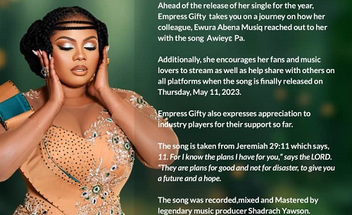 Empress Gifty to release Awieyε Pa