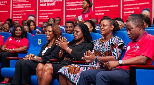 Elsie Addo Awadzi (3rd from right), Second Deputy Governor, BoG, with Abena Osei-Poku (4th from right), MD, Absa Bank Ghana, and Rosy Fynn (2nd from right), Country Director, Mastercard Foundation, at the launch of the support programme