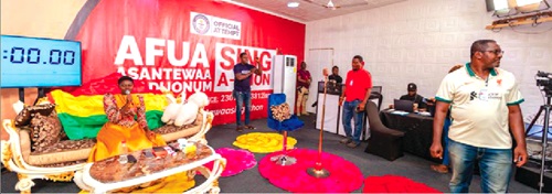 Afua Asantewaa Owusu Aduonum (seated left) as she sang her way through the Sing-a-thon contest