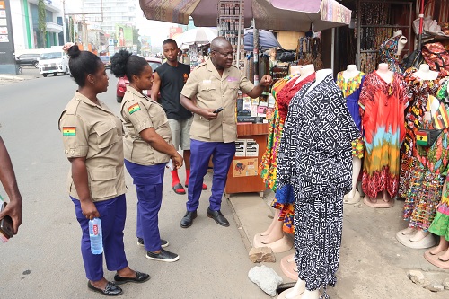 Prof. Alexander Dodoo (right), Director-General, Ghana Standards Authority, explaining the standard requirements of some products to Trading Standards Inspectors during a working visit to some businesses in Accra. Picture: ELVIS NII NOI DOWUONA 