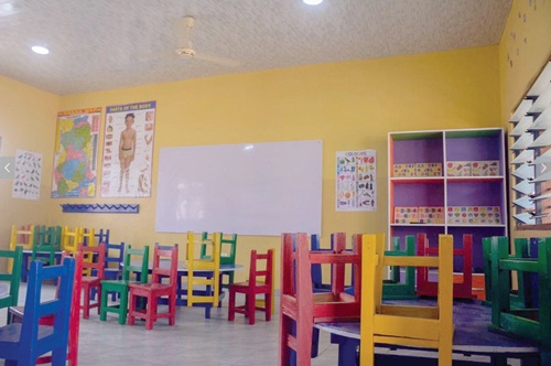 The interior of a newly built classroom block at TMA Day Care Centre, Site 7, Community 1