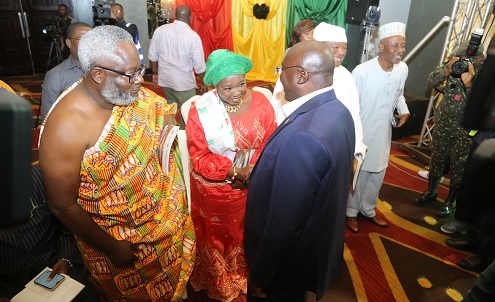  Vice-President Dr Mahamudu Bawumia (right) exchanging pleasantries with some flag bearers of political parties at the signing of the Peace Pact in Accra. Pictures: SAMUEL TEI ADANO