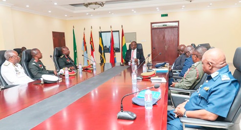 Dr Edward Omane Boamah (arrowed) — Minister of Defence, in an engagement with the military high command