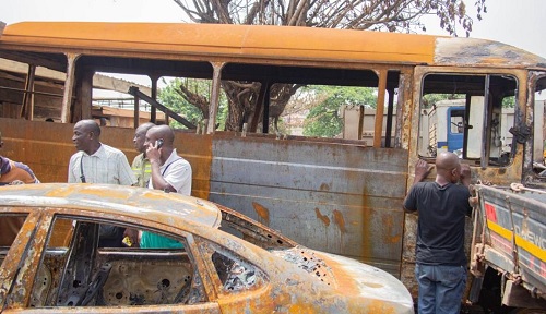 Some of the burnt vehicles